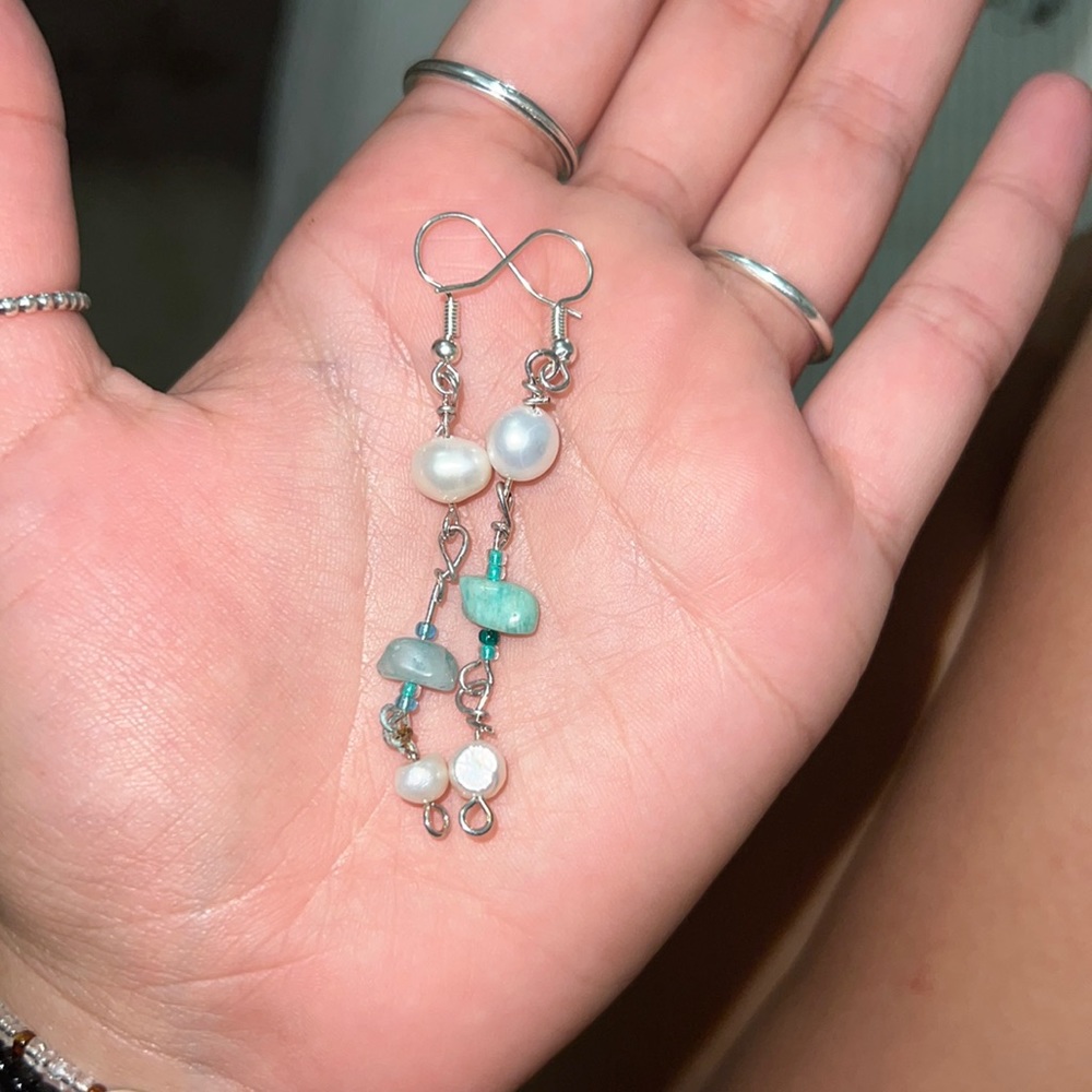 PEARL AMAZONITE DANGLE EARRINGS